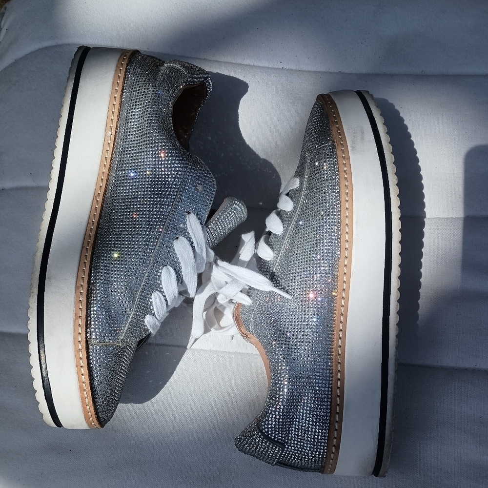 Chelsea & Violet Chic Sparkle Silver Sneakers for Women_ 10